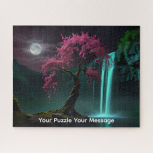Beautiful neon glowing waterfall blossom tree jigsaw puzzle
