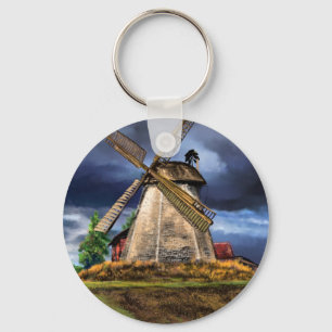 Beautiful Netherlands Windmill Landscape - Drawing Key Ring