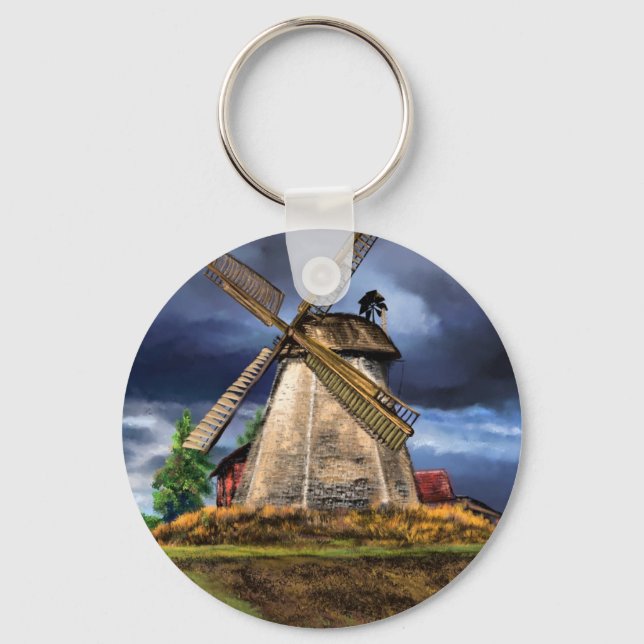 Beautiful Netherlands Windmill Landscape - Drawing Key Ring (Front)