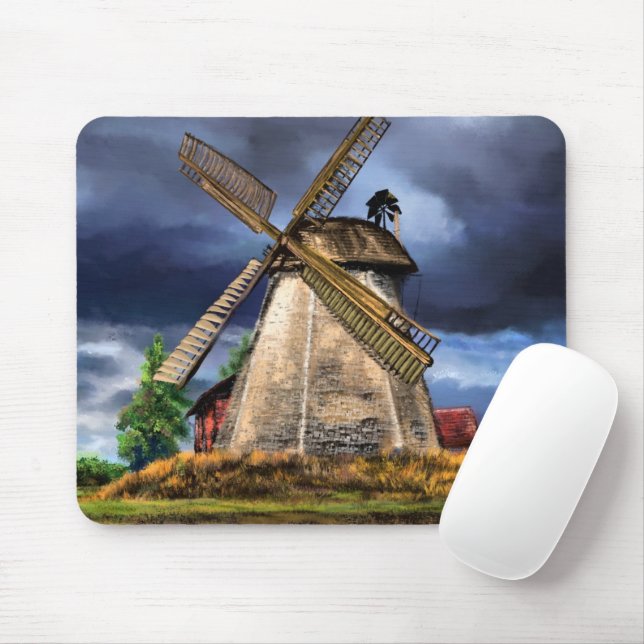 Beautiful Netherlands Windmill Landscape - Drawing Mouse Mat (With Mouse)