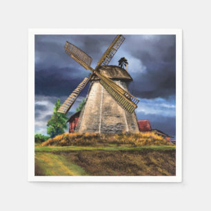 Beautiful Netherlands Windmill Landscape - Drawing Napkin