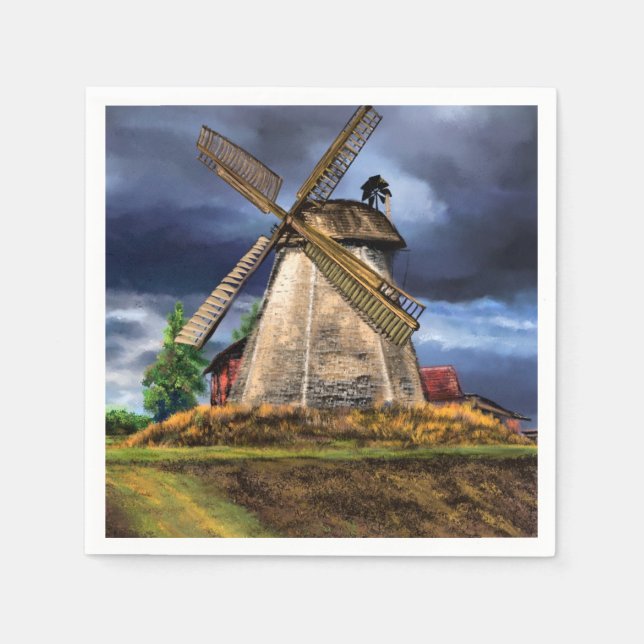 Beautiful Netherlands Windmill Landscape - Drawing Napkin (Front)