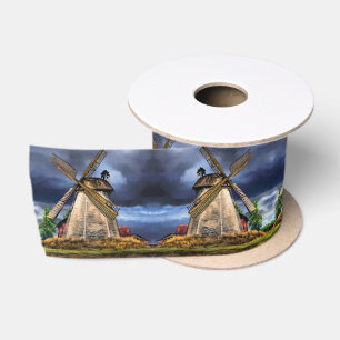 Beautiful Netherlands Windmill Landscape - Drawing Satin Ribbon