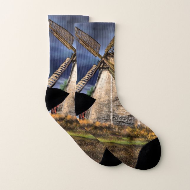 Beautiful Netherlands Windmill Landscape - Drawing Socks (Pair)