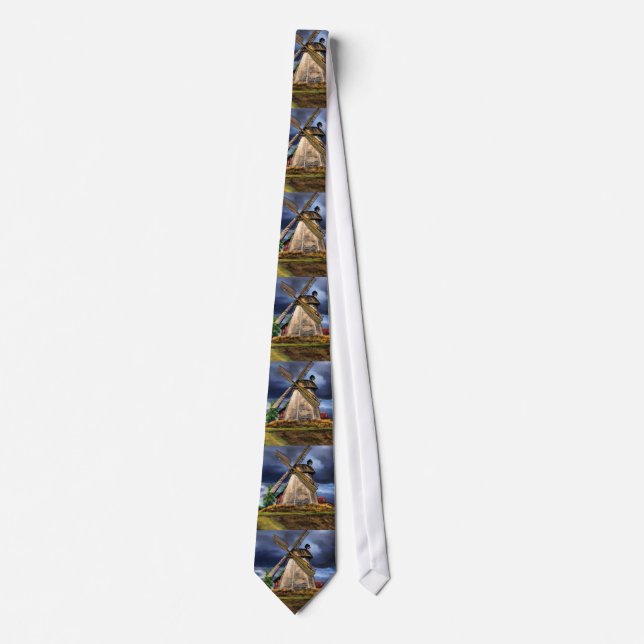 Beautiful Netherlands Windmill Landscape  Painting Tie (Front)