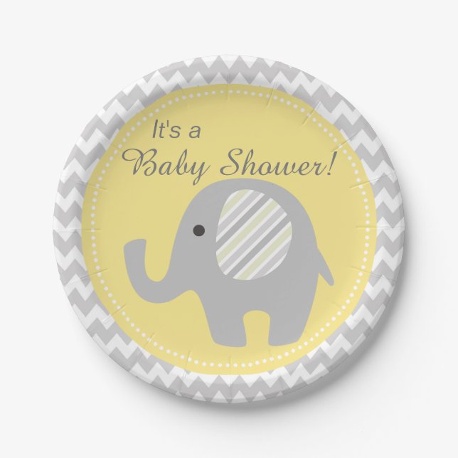 Beautiful Neutral Baby Shower Custom Elephant Paper Plate (Front)