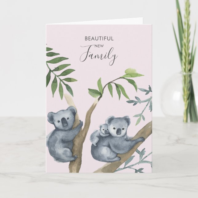 Beautiful New Family Watercolor Koala Card (Front)