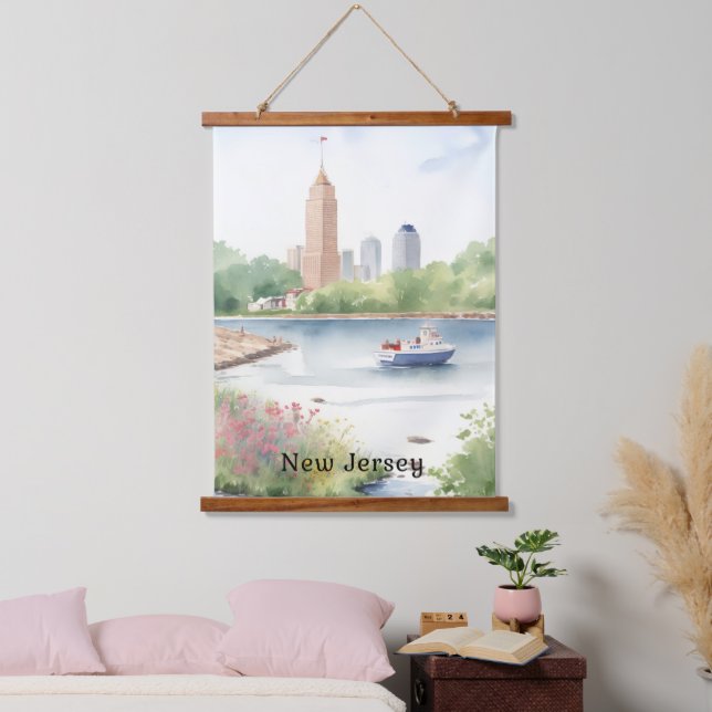 Beautiful New Jersey Watercolor Art Hanging Tapestry (Bedroom)