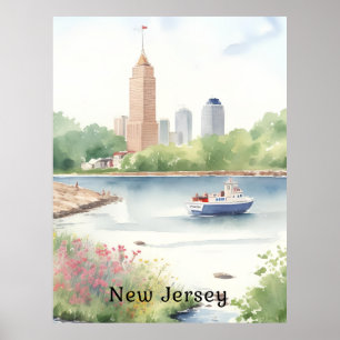Beautiful New Jersey Watercolor Art Poster