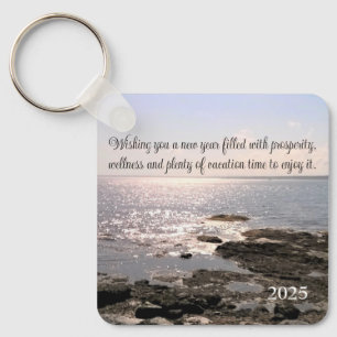 Beautiful New Year Well Wishes Ocean Shore Photo Key Ring