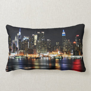 Beautiful New York Night Lights Reflecting River Lumbar Cushion