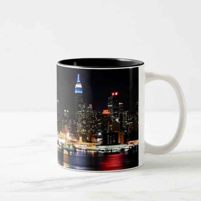 Beautiful New York Night Lights Reflecting River Two-Tone Coffee Mug (Right)