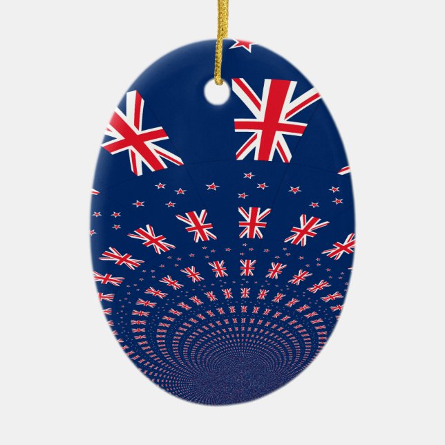 Beautiful New Zealand Flag Art Print Design Ceramic Tree Decoration (Front)
