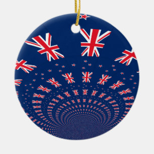Beautiful New Zealand Flag Art Print Design Ceramic Tree Decoration