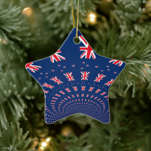 Beautiful New Zealand Flag Art Print Design Ceramic Tree Decoration