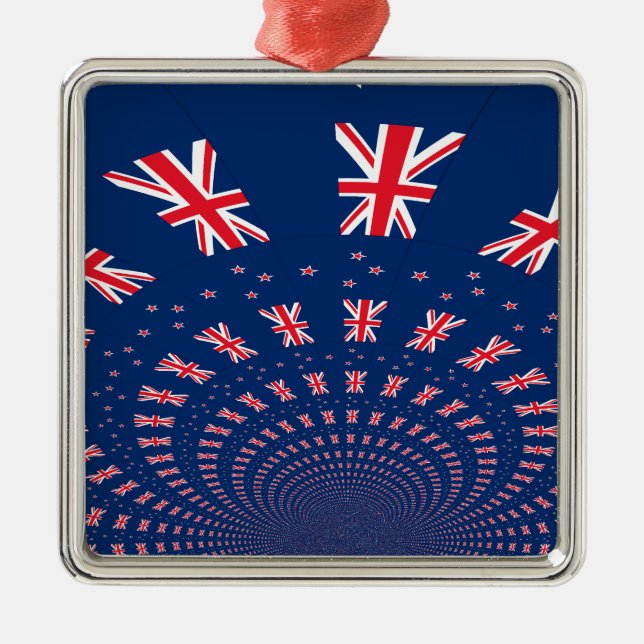 Beautiful New Zealand Flag Art Print Design Metal Tree Decoration (Front)