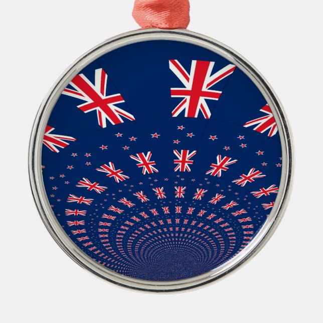 Beautiful New Zealand Flag Art Print Design Metal Tree Decoration (Front)