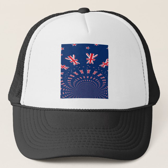 Beautiful New Zealand Flag Art Print Design Trucker Hat (Front)