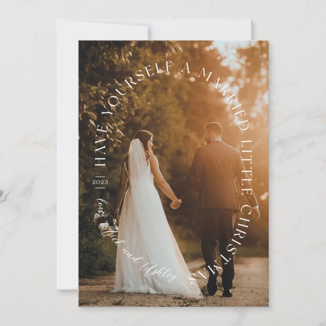 Beautiful Newlywed Oval Overlay Holiday Photo  Card (Front)