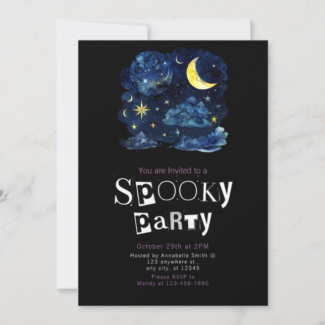 Beautiful Night Sky Crescent Moon Stars Halloween Invitation (Front)