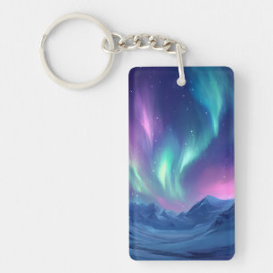 Beautiful night sky northern lights key ring
