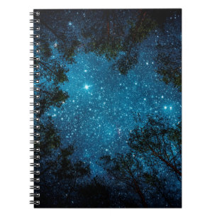 Beautiful night sky, the Milky Way and the trees.  Notebook
