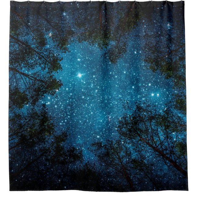 Beautiful night sky, the Milky Way and the trees.  Shower Curtain (Front)