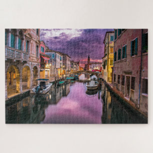 Beautiful Night Street Scene Venice Italy Jigsaw Puzzle