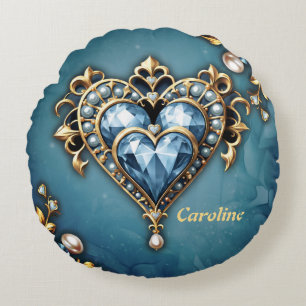 Beautiful noble blue heart. round cushion