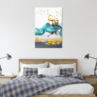Beautiful Nordic Abstract Golden Deer Canvas Print