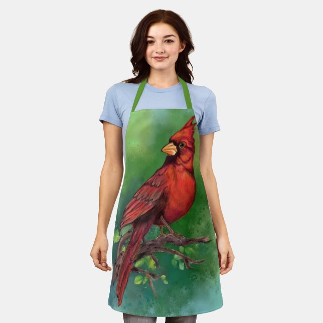 Beautiful Northern Red Cardinal Bird Painting Art  Apron (Worn)