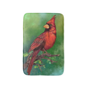 Beautiful Northern Red Cardinal Bird Painting Art Bath Mat