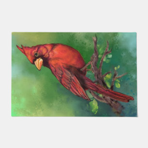 Beautiful Northern Red Cardinal Bird Painting Art  Doormat