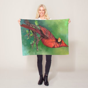 Beautiful Northern Red Cardinal Bird Painting Art Fleece Blanket