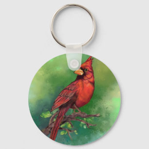 Beautiful Northern Red Cardinal Bird Painting Art  Key Ring