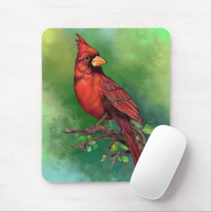 Beautiful Northern Red Cardinal Bird Painting Art  Mouse Mat
