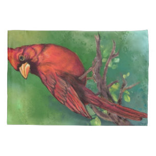 Beautiful Northern Red Cardinal Bird Painting Art  Pillowcase
