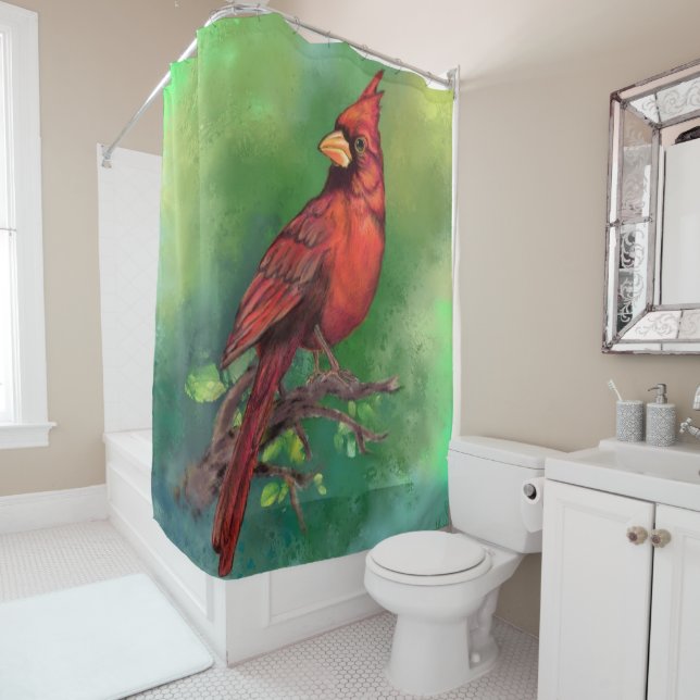 Beautiful Northern Red Cardinal Bird Painting Art  Shower Curtain (In Situ)