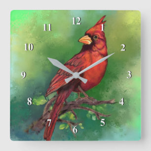 Beautiful Northern Red Cardinal Bird Painting Art  Square Wall Clock
