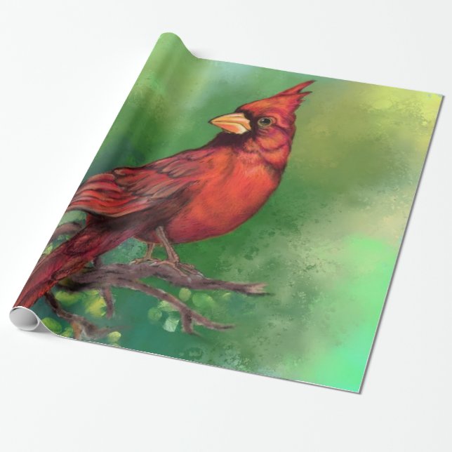 Beautiful Northern Red Cardinal Bird Painting Art  Wrapping Paper (Unrolled)