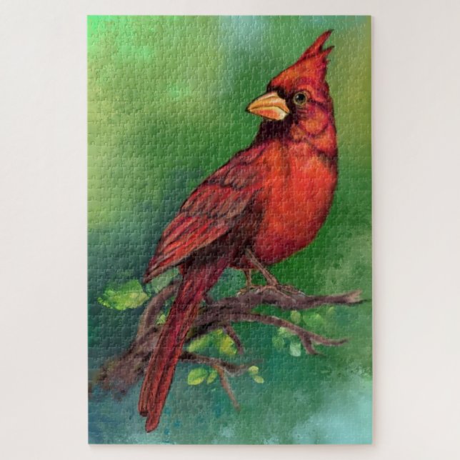 Beautiful Northern Red Cardinal Bird Painting - Jigsaw Puzzle (Vertical)