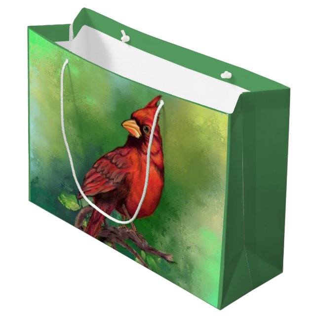 Beautiful Northern Red Cardinal Bird Painting  Large Gift Bag (Front Angled)