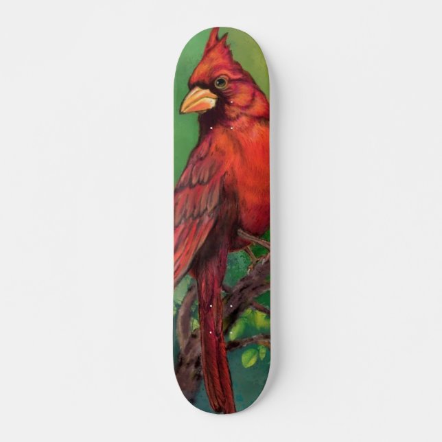 Beautiful Northern Red Cardinal Bird Painting - Skateboard (Front)