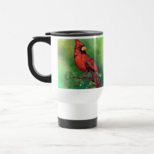 Beautiful Northern Red Cardinal Bird Painting - Travel Mug
