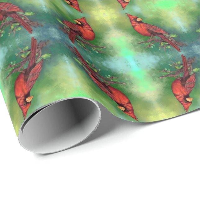 Beautiful Northern Red Cardinal Bird Painting  Wrapping Paper (Roll Corner)