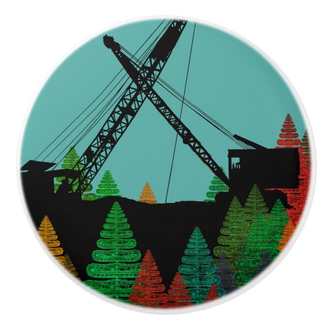 Beautiful Northwest Crane Operating Engineer Art Ceramic Knob (Front)