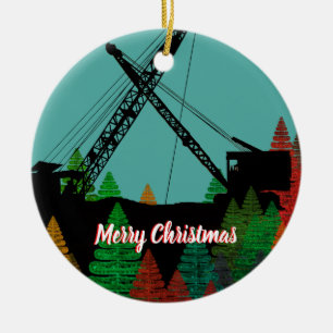 Beautiful Northwest Crane Operating Engineer Art Ceramic Tree Decoration