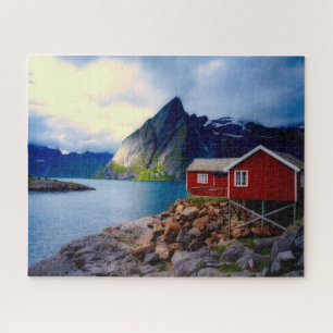 Beautiful Norway Fjord Red House Jigsaw Puzzle