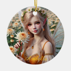 Beautiful November Fairy in Chrysanthemums Ceramic Tree Decoration