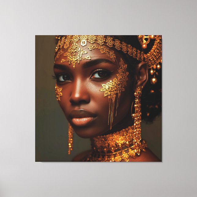 Beautiful Nubian Goddess in Gold Canvas Print (Front)